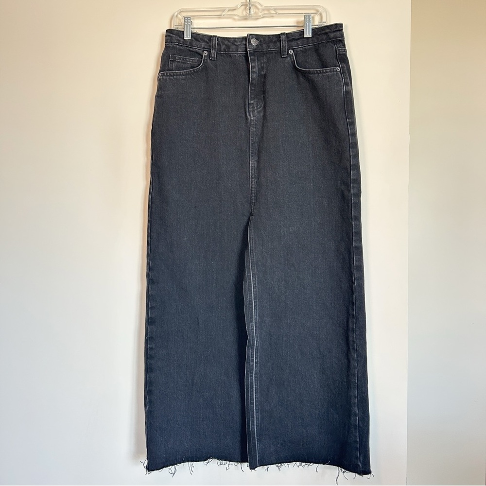 Nakd Women's Black Denim Maxi Skirt with Front Slit and Raw Hem Women’s EU 40